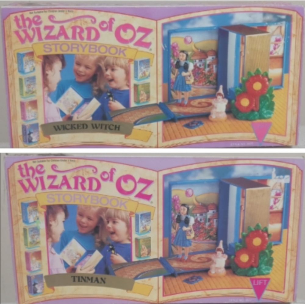 Wizard of Oz Vintage 2 Sets Storybook Wicked Witch Tin Man Doll Book 90s Toys